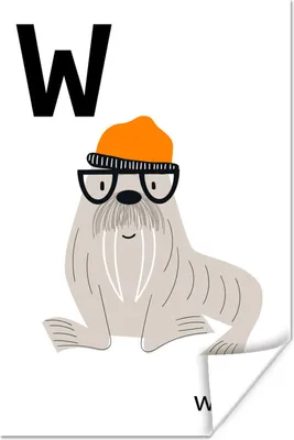 Produktbild von MuchoWow® Poster Walross - Tiere - Alphabet - Buchstabe W 60x90 cm - Wanddekoration