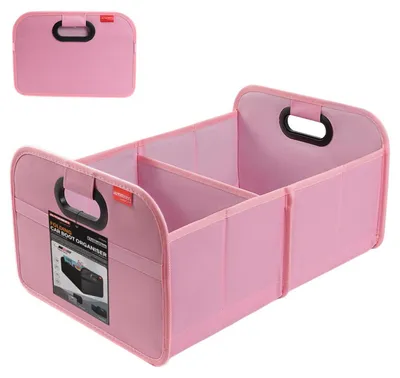 Image de Organisateur de coffre 35L, pliable, avec 2 compartiments, base antidérapante, tissu Oxford 600D, couleur rose, dimensions : 47x33x23 cm