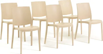 Immagine prodotto di set di 6 sedie impilabili in polipropilene con fibra di vetro per uso esterno e giardino, bar e ristorante, cucina design moderno - CARMEN - Crema