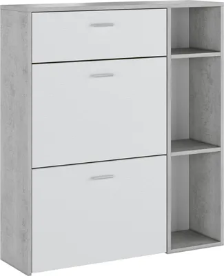 Produktbild von Samassi - Schuhregal, 90x26x102h cm Beton Grau, eine Schublade