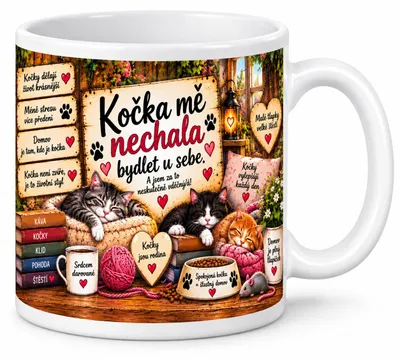 Obrázek produktu pro Hrnek pro milovnici koček – Kočka mě nechala bydlet u sebe – 300 ml, Obrázek vytvořený pomocí AI
