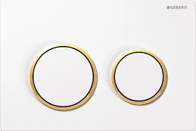 Produktbild von GEBERIT Betätigungsplatte Omega 20 Platte weiß glänzend / Taster weiß glänzend / Dekorringe gold 115.085.KK.1