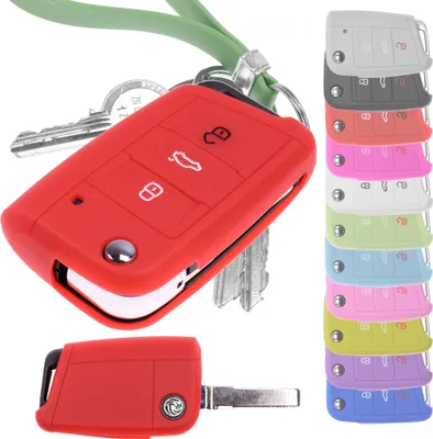 Produktbild von Auto Schlüssel Hülle Silikon Schutz Cover Rot kompatibel mit Golf 7 Polo 6C Seat Ateca Arona Leon Skoda Octavia Superb Kodiaq 3 Tasten Klappschlüssel