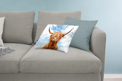 Produktbild von MuchoWow® Zierkissen Sofakissen Wohnzimmer Dekokissen 60x40 cm Schottisches Hochlandrind - Wolke - Tiere - Kopfkissen - Polster mit Foto