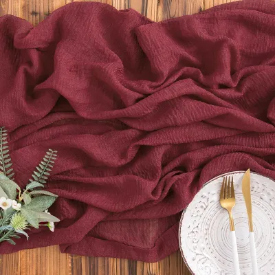 Immagine prodotto di Omgoods - Tovaglia in mussola bordeaux, 80 cm x 3 m, ideale per matrimoni