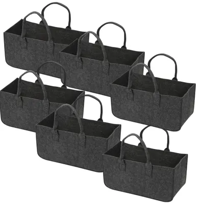 Produktbild von TolleTour Filztaschen für kaminholz 6 Stück 50 x 25 x 25 cm Dunkelgrau Kaminholztasche Faltbar Filzkorb Kaminholzkorb Einkaufstasche