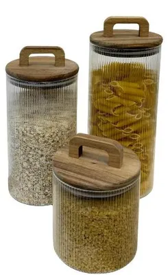 Produktbild von Bavary Vorratsglas L aus Borosilikat mit geripptem Glas und Akazienholzdeckel