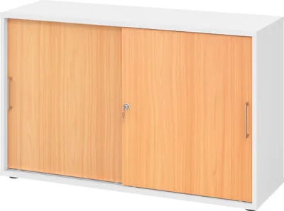 Produktbild von bümö Schiebetürenschrank office - 2 Ordnerhöhen - Griff: Bügelgriff (Metall), Nachbildung: Weiß/Buche
