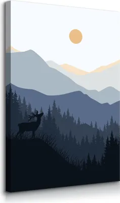Produktbild von Muralo Leinwandbild Canvas für Esszimmer BERGE Wald Hirsch Sonne Landschaft Boho Br. 70cm x Hö. 100cm