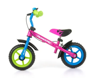 Zdjęcie produktu dla Milly Mally rowerek biegowy z hamulcem wielokolorowy - Rowerek biegowy Dragon z hamulcem wielokolorowy