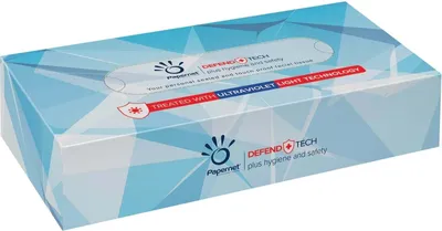 Obrázek produktu pro Kapesníčky papírové Papernet DefendTech, 2vrstvé, celulóza, antibakteriální, box, 100 ks