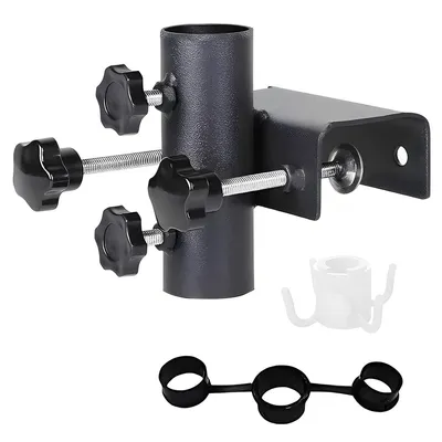 Produktbild von Balkongeländer-Sonnenschirmhalter, Terrassenhalterung für Sonnenschirme, verstellbare Metallklemme, platzsparend, für Ø 25–38 mm, Schwarz
