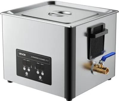 Image de Nettoyeur à ultrasons 15 L, nettoyeur à ultrasons professionnel avec panier de nettoyage et affichage numérique, machine de nettoyage industrielle en acier inoxydable 240 W 40 kHz pour pièces, carburateurs, instruments