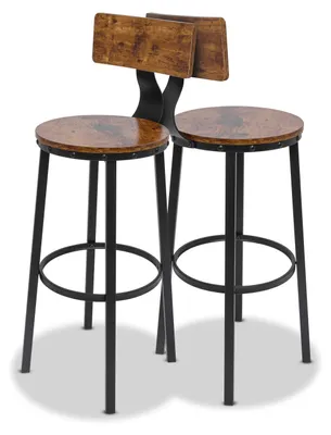 Image de Shelby - Lot de 2 tabourets hauts, tabouret de bar avec dossier de style industriel, bois brun