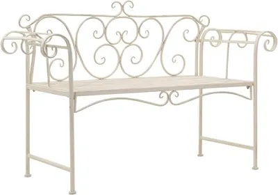 Zdjęcie produktu dla Ławka ogrodowa, drewniana ławka, ławka do siedzenia, ławka parkowa, ławka balkonowa, ławka tarasowa, ławka do ogrodu, balkonu i tarasu, 132 cm, metal, kolor biały (styl antyczny)