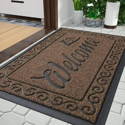Image de Paillasson extérieur, 92 x 61 cm, beige et marron, antidérapant, résistant aux intempéries, lavable, tapis de protection pour l'entrée