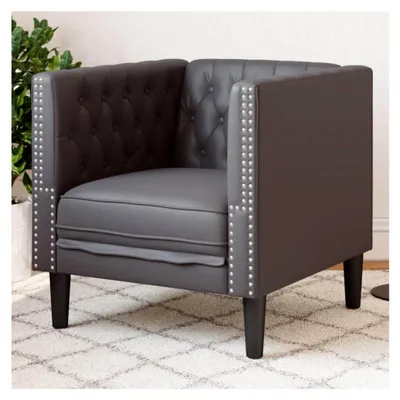 Produktbild von Chesterfield-Sessel Grau Kunstleder, 71x74,5x70,5 cm, klassisches Design, Polstersessel für Wohnzimmer und Büro