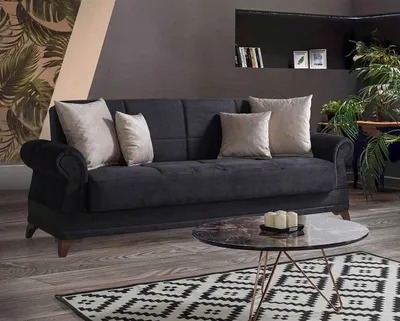 Zdjęcie produktu dla Sofa 3-osobowa tekstylna czarna designerskie meble JVmoebel