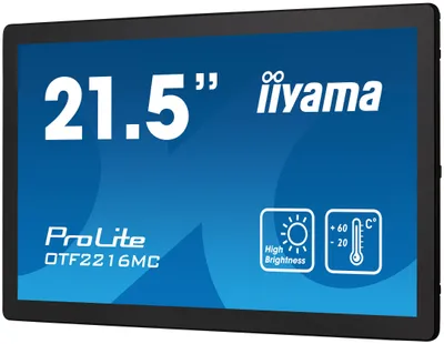 Produktbild von 21,5" PCAP Bezel Free 10P Touch, 1920x1080, UV-filter+AF+AG coating, DisplayPort, HDMI, VGA, 935cd/m² (with touch), Wide Temp range (-2060°C), Brightness, Temp and Proximiti sensor, Active Cooling, Through Glass (Gloves) mode, External Power Adapter, US