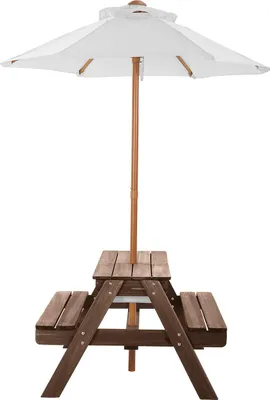 Produktbild von SucceBuy Picknicktisch aus Holz mit Klappfunktion und Sonnenschirm für 4 Personen