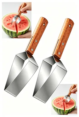2er-Set Melonenschneider aus Edelstahl mit Holzgriff