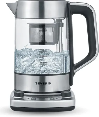 Produktbild von Severin Tea Maker, Wasserkocher mit Temperatureinstellung und Quick-Boil-Funktion, Glas, bis zu 1,7L Wasser oder 1L Tee, Edelstahl/schwarz, WK 3422