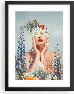 Produktbild von Gerahmtes Poster - Schwarzer Rahmen - Surreal Frau Blumen - 30x40 cm - Wand Bild - Wanddeko - Wandbilder - Kunstposter - Wandposter - Bilderrahmen - Bilder - Kunstdruck - P2BPA30x40-4818