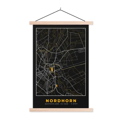 Produktbild von MuchoWow® Textilposter Nordhorn - Stadtplan - Gold - Karte - Deutschland 120x180 cm mit holzfarbenen Rahmen - Textil-Plakat