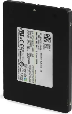 A black Samsung SSD drive is shown from a slightly angled front view.