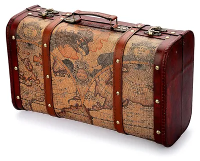 Produktbild von Vintage Kisten aus Holz und Leder, Gepäckkoffer mit Griff 38x23x14CM, Multifunktionale Schatztruhe für Dekoration, Geldgeschenke, Reisen, Fotografie, Geburtstage, Hochzeiten, Wohnraumgestaltung