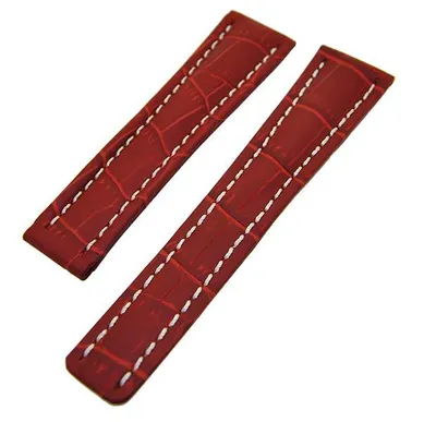 Produktbild von Uhrenarmband Lederband Rot mit weißer Naht 22mm ohne Schließe NEU