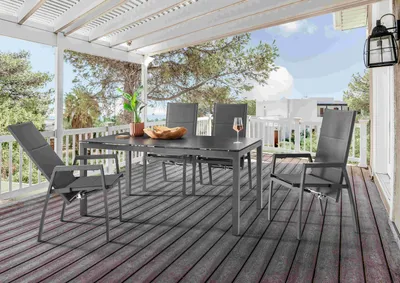 Produktbild von Destiny Sitzgruppe COSTA CREMONA 4 Hochlehner + Tisch 160x90x74cm Glaskeramik
