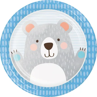 Immagine prodotto di 8 piatti di carta con motivo orso grigio 22 cm - taglia unica