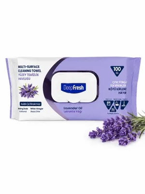 Produktbild von DeepFresh Multi-Surface Allzwecktücher Lavendel mit Natron & Weißweinessig – 100 Stück, Feuchte Tücher mit Klappdeckel