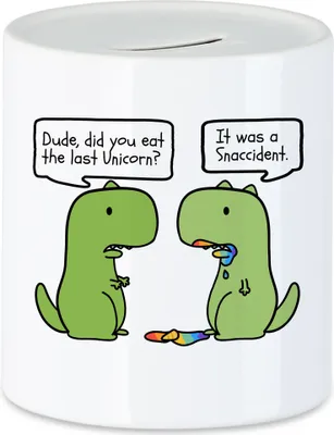 Produktbild von T-Rex frisst Einhorn Tasse  Lustiges Dinosaurier Einhorn Dino Fun Geschenk Ironie Sarkasmus Spardose