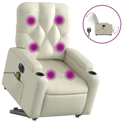Image de vidaXL Fauteuil de massage avec releveur électrique Crème similicuir