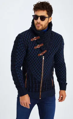 Produktbild von Leif Nelson Schalkragen Herren Strickjacke Schalkragen LN-5340, Blau / XXL