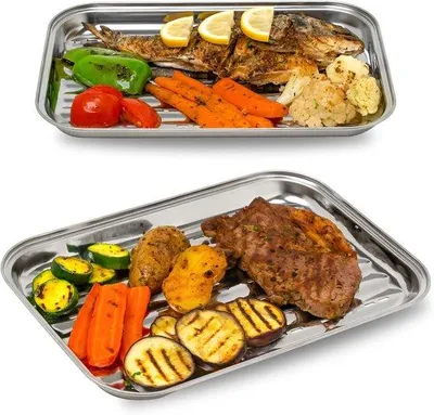 Produktbild von Famanu Grillkorb Set von 2 - Edelstahl BBQ Grillkörbe für Gemüse und Fleisch