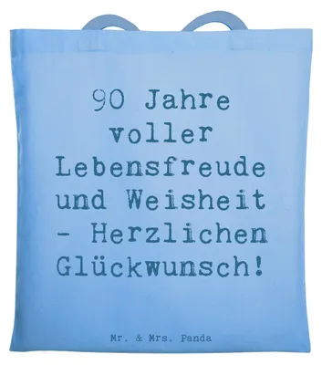 Produktbild von Mr. & Mrs. Panda totebag Spruch 90. Geburtstag Lebensfreude - Sky Blue - Geschenk, Uni Tasche, 90 Jahre, Einkaufstasche, Laptoptasche, Geburtstagsgeschenk, Feiern