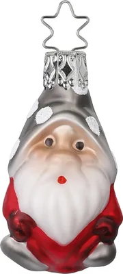 Produktbild von Christbaumschmuck kleiner Wichtel Glas 6cm rot / grau, 1 Stück