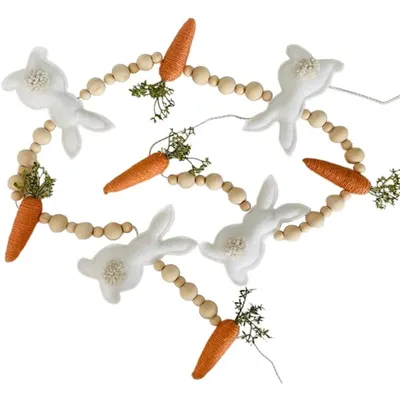 Produktbild von Oster-Dekogirlande, Hase und Karotte mit Holzperlen, 100 cm für Kaminsims und Wanddekoration