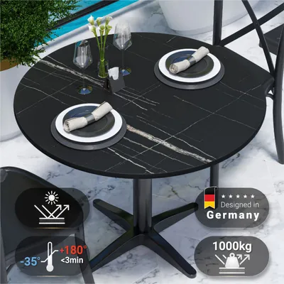 Produktbild von COMPACT | Gastro HPL Tischplatte | Ø 60 cm | Schwarz-Marmor | Rund | Gastro HPL Tischplatte