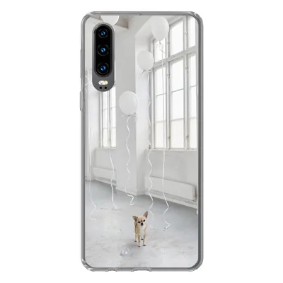 Produktbild von MuchoWow® Handyhülle Schutzhülle Hülle für Huawei P30 Hund - Weiß - Luftballon Silikon Softcase Handy Hülle - Kartenbesitzer