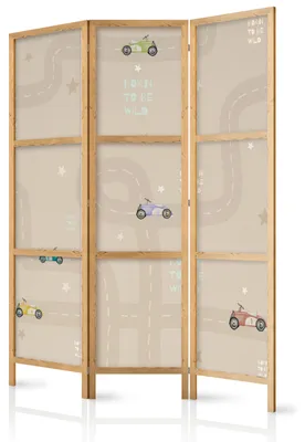 Produktbild von Muralo Japanischer PARAVENT 3-teilig Raumteiler klappbar PREMIUM-Vliesleinwand RETRO AUTOS für Kinderzimmer 135cmx172cm