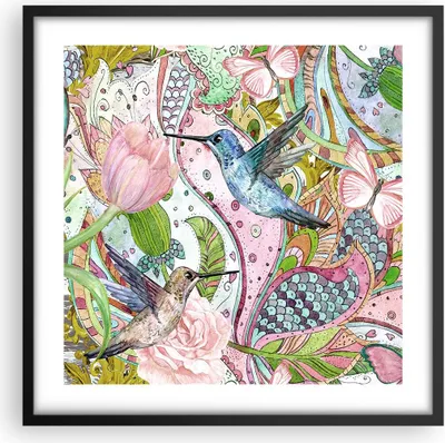 Produktbild von Gerahmtes Poster - Schwarzer Rahmen - Vogel Schmetterling Blume - 50x50 cm - Wand Bild - Wanddeko - Wandbilder - Wandposter - Bilderrahmen - Bilder - Kunstdruck - Wandbild - P2BAC50x50-4065