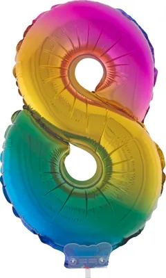 Produktbild von Zahlen Folienballon 41 cm mit Stab - Regenbogen Zahl 8