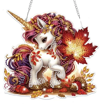 Produktbild von 5D Diamond Painting Anhänger Einhorn Herbst Fensterbilder Beidseitig Bastelset Hängendes Ornament