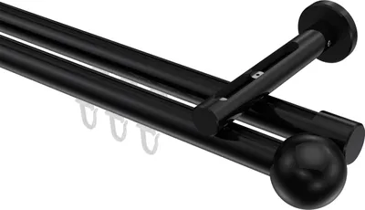 Produktbild von Interdeco Innenlaufstange / Gardinenstange mit Innenlauf Schwarz, Typ Siteno Luino (Kugel), 20 mm Ø 2-läufig, 480 cm