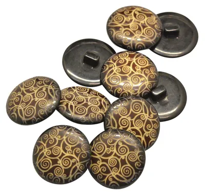5 x edler Knopf mit floraler Gravur 23 mm coffee brown Ösenknopf