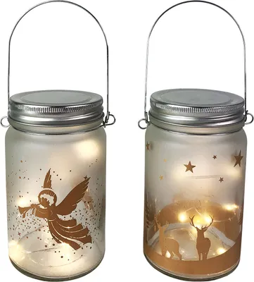 Image de 2 bocaux avec guirlande lumineuse LED Motif de Noël Ø8 x14cm